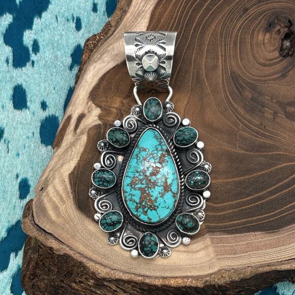 ROSELLA PAXTON Navajo Sterling Pilot Mountain & Hubei Turquoise Teardrop Pendant